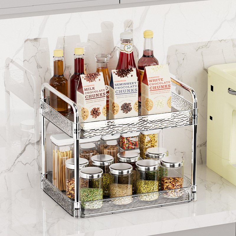 Kitchen storage rack desktop shelf transparent double-layer cup coffee table water cup stand drainage rack living room snack storage