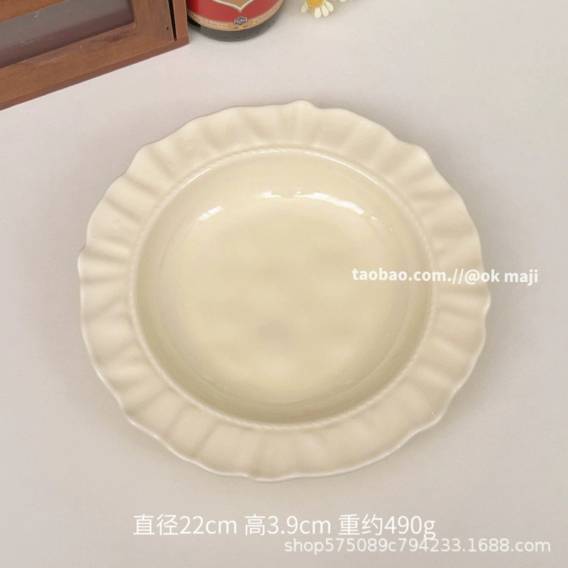 Dinner plate, cream ceramic, lace‑edge tableware, milky white or milk green