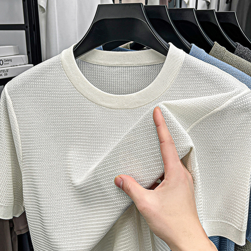 100% Lyocell Round Neck Breathable Anti-Pilling Knitted Short-Sleeved Men's T-Shirt Summer High-Quality Knitted Top Wholesale 100% Lyocell Round Neck Breathable Anti-Pilling Knitted Short-Sleeved Men's T-Shirt Summer High-Quality Knitted Top Wholesale