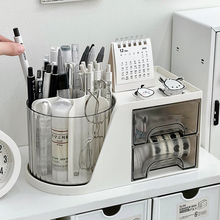 旋转笔筒收纳盒抽屉式学生桌面文具书桌整理笔桶办公室置物架笔架