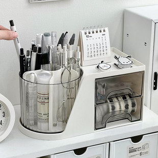 Rotating Pen Holder Storage Box Drawer Type Student Desktop Stationery Desk Finishing Pen Bucket Office Storage Rack Pen Holder
