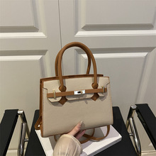 流行撞色凯莉包2025潮新款手提包大容量复古质感单肩斜挎铂金包