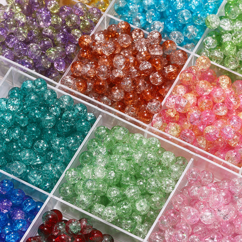 10mm Glass Beads DIY Beading Materials Round Beads Colorful Crackle Beads DIY Handmade Beading Ice Crack Glass Beads