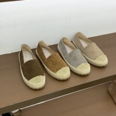 法式复古小香风休闲草编渔夫鞋子懒人一脚蹬厚底乐福鞋真皮单鞋女