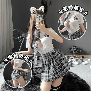 Sexy lingerie plaid student uniform temptation pleated skirt sexy jk college style pure desire passion open suit