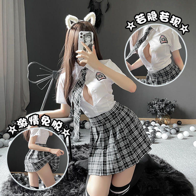 Sexy Underwear Plaid Student Uniform Temptation Pleated Skirt Sexy jk College Style Pure Desire Passion Open Gear Set