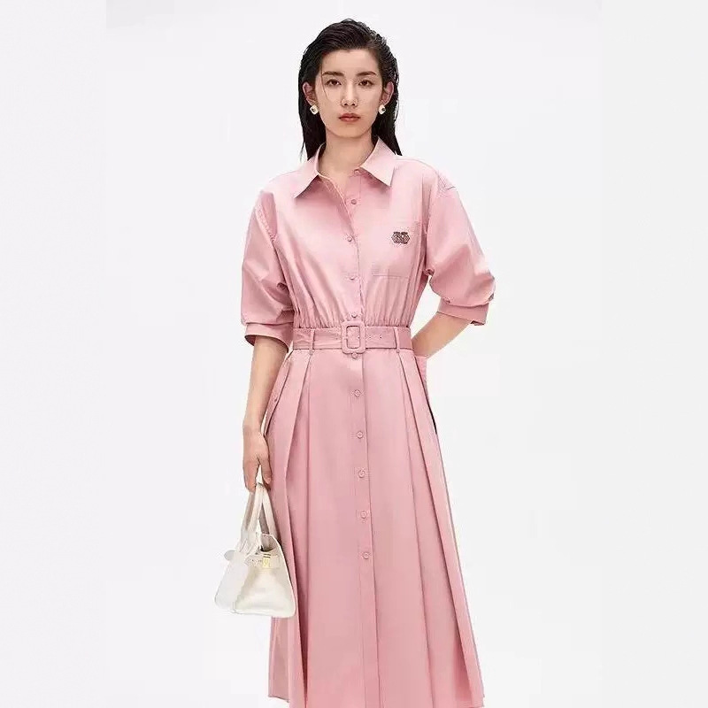 Naijia 2025 Summer Simple Shirt Dress Commuter Style High-End Waist Slimming Look Breathable Skirt for Women