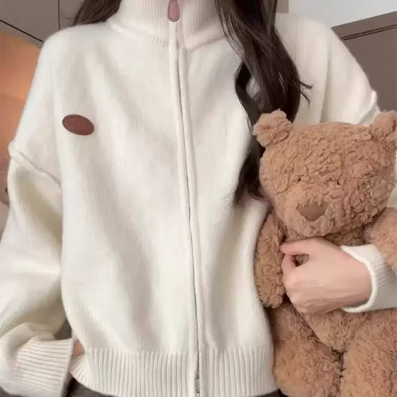 韩系2025长袖上衣针织衫女修身设计感拉链外套立领秋冬保暖毛衣潮