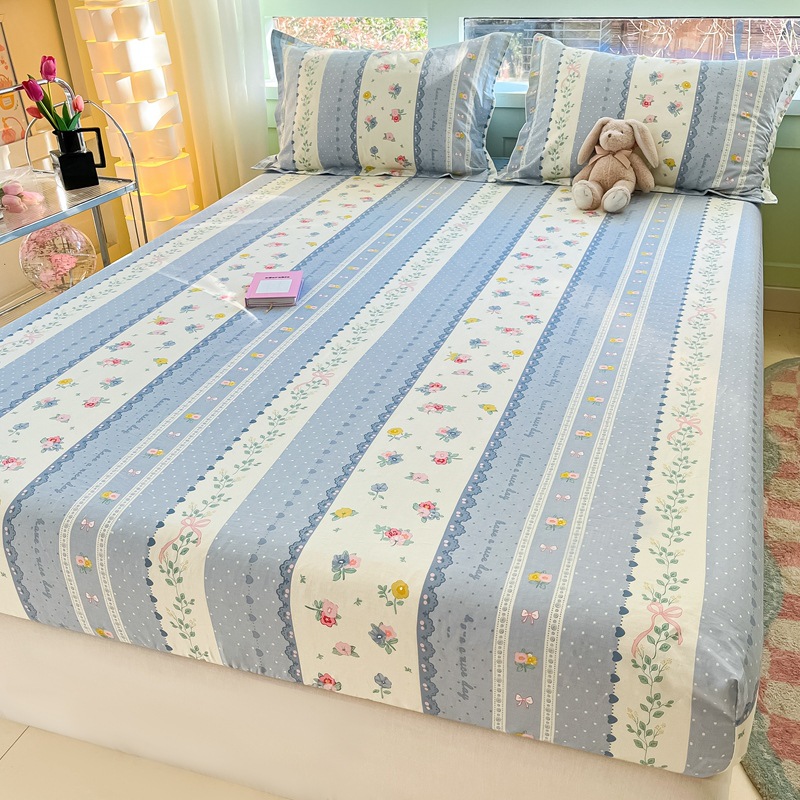 Sombrilla de cama de algodón pieza individual 100 algodón dormitorio de estudiantes colchón individual funda protectora funda de cama funda de almohada juego de tres piezas 2