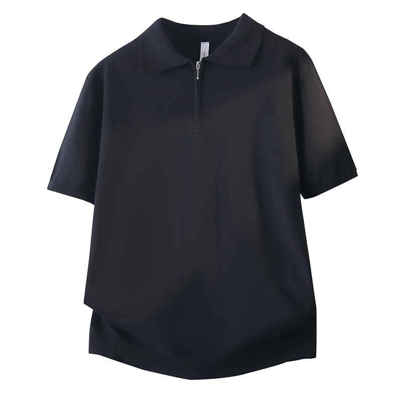 Polo camiseta de punto camiseta de manga corta hombre solapa media cremallera vieja camiseta de hielo de negocios de verano fábrica transfronteriza al por mayor