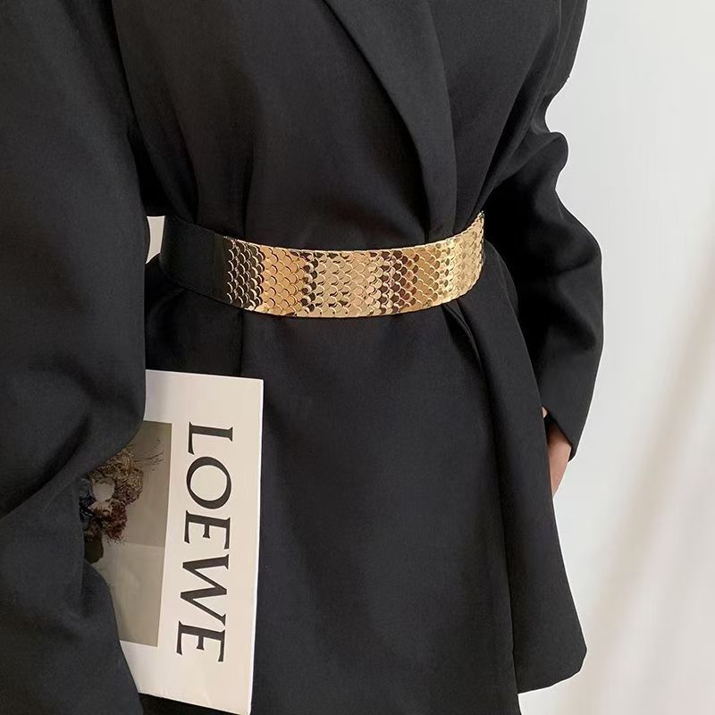 Cinturón Ancho Elástico para Mujer de Metal y Elástico Decorativo para Vestidos