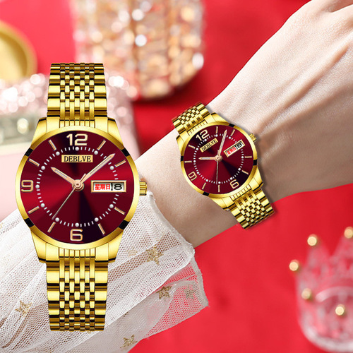 Swiss brand Chinese and English watch foreign trade gifts ladies calendar watch fashionable alloy steel band waterproof luminous