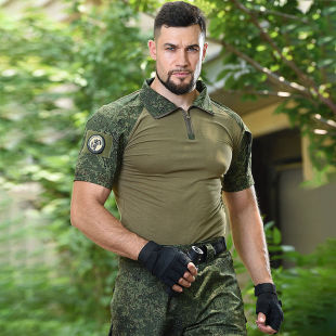 Short-Sleeved Spring and Summer Outdoor Tactical Russian Camouflage Suit Performance Expansion Frog Suit Slim Elastic New Style Breathable and Wear-Resistant