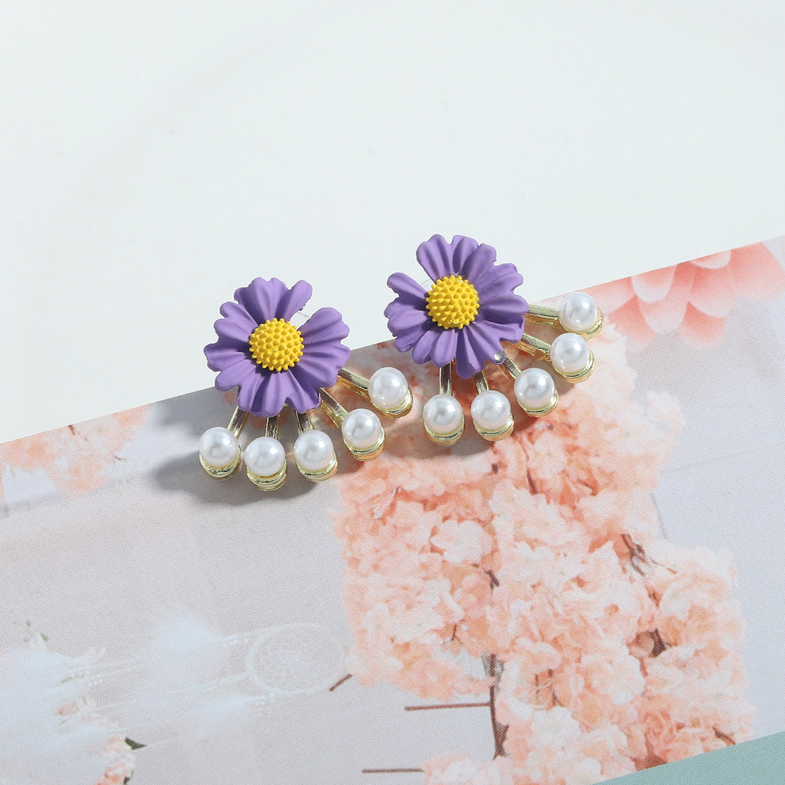 Fashion Flower Inlaid Pearls Colored Petals Earrings display picture 17