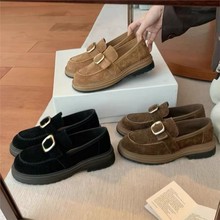 羊皮版~复古方头粗跟乐福鞋女2025新款百搭英伦风小皮鞋女单鞋女