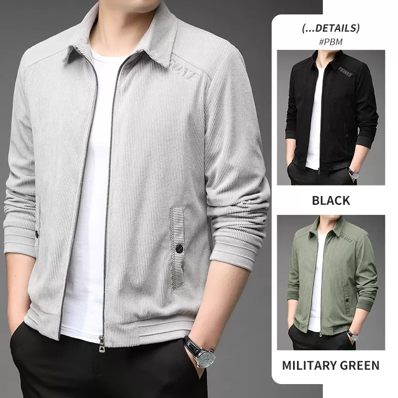夹克男春秋季新款韩版时尚潮流灯芯绒外套男士休闲百搭翻领上衣男