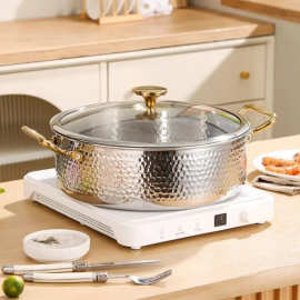 三层钢304锤纹火锅汤锅 商用家用大容量鸳鸯锅 椰子鸡专用锅火锅