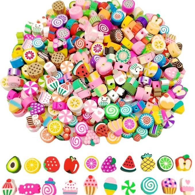 软陶珠10mm软陶切片水果橙子西瓜粘土珠儿童DIY手链项链串珠配件