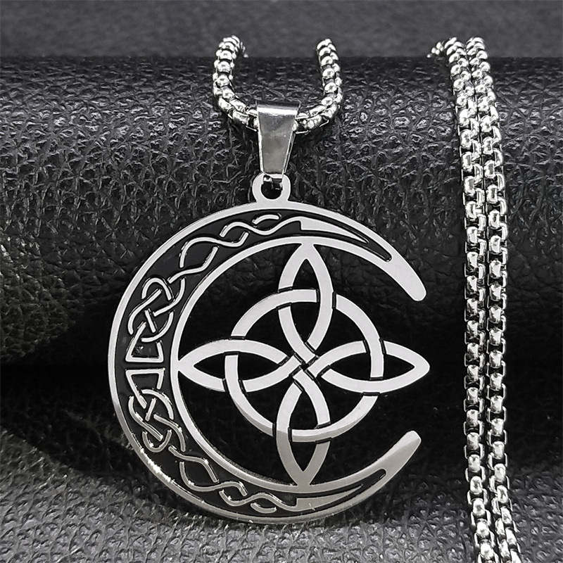 Collana con ciondolo a forma di luna irlandese, nodo cinese, celtico, vichingo nordico, in acciaio inossidabile_voghion.com