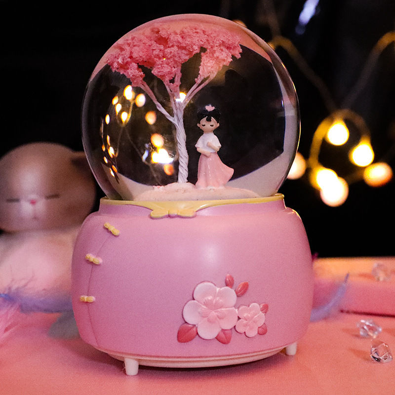 小众音乐盒女生女孩生日礼物网红公主飘雪旋转八音盒儿童水晶球