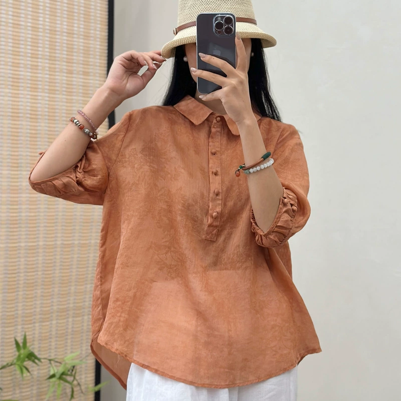 Новая китайская рубашка в стиле национального стиля женская летняя 2025 новая мама хлопок конопля