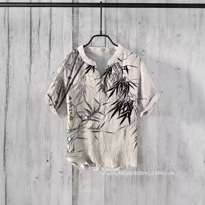 Southeast Asia Hot Selling Men's Shirt Linen Hawaiian Shirt Japanese Style Harajuku Style Loose Short Sleeve Printed Top Southeast Asia Hot Selling Men's Shirt Linen Hawaiian Shirt Japanese Style Harajuku Style Loose Short Sleeve Printed Top