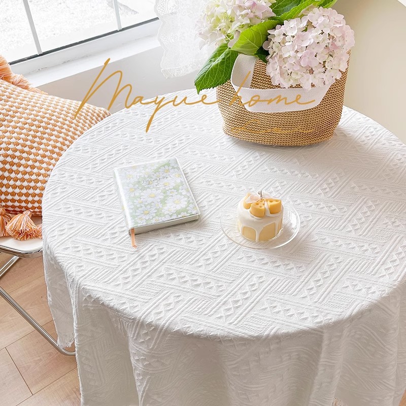 Topa de mesa ligera de lujo alta sensación de algodón y lino blanco francés diseño de cumpleaños mesa redonda rectangular barraca de mesa de té