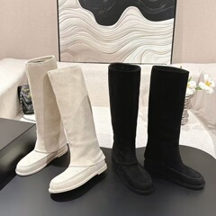 25C小香風シギの皮のブーツの女性のズボンの靴の新型の秋冬の平の長い筒のズボンの管の靴の騎士の靴の高い筒のブーツ