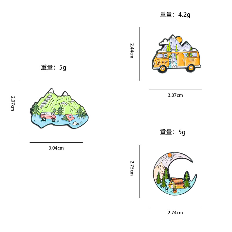 Broche de aleación de paisaje de dibujos animados, estilo ins, ropa, bolsos, accesorios, alfileres, elementos de la naturaleza, ilustración, insignia transfronteriza