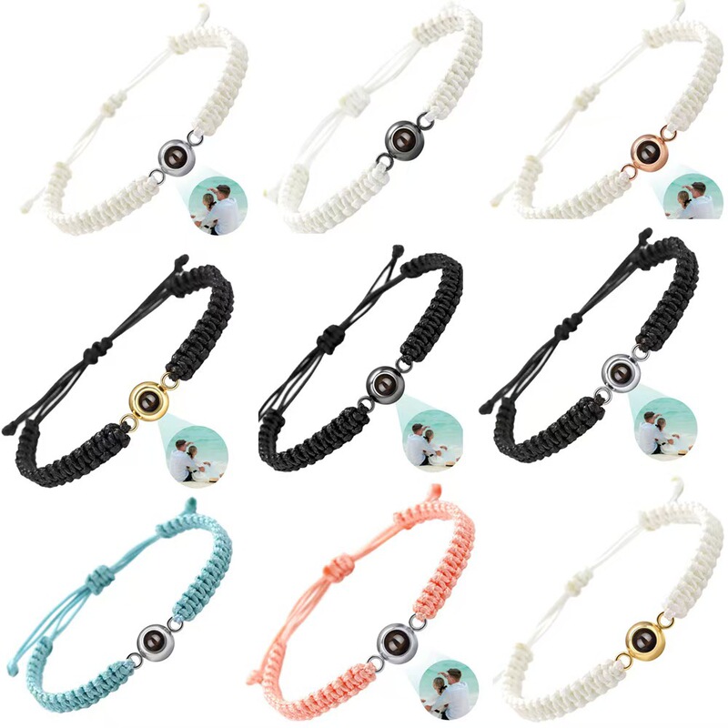 Cross-Border New Bracelet 100 Languages I Love You Titanium Steel Ball Projection Braided Bracelet Color Picture Photo Customization Cross-Border New Bracelet 100 Languages I Love You Titanium Steel Ball Projection Braided Bracelet Color Picture Photo Customization