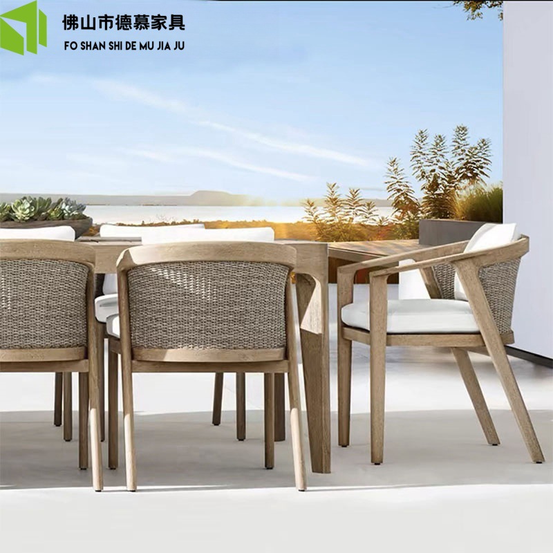 Mesas y sillas de teca de madera maciza nórdica Patio Villa Balcón Al aire libre Jardín al aire libre Hotel Silla de ratán de ocio de teca anticorrosiva
