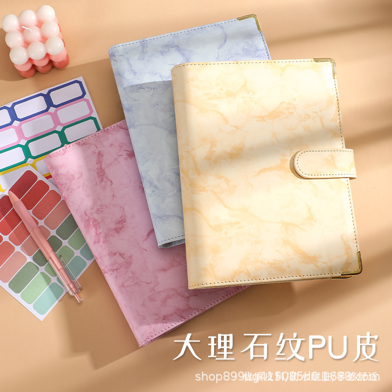 Spot A6 Hard Shell Binder Now Budget Book Shell A5 Soft Leather PU Imitation Leather Marble Notebook Wholesale