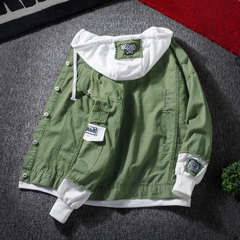 20 Fall/Winter Hoodie Baseball Uniform Korean Edition Slim Fit Teen Denim Jacket Trend Men's Spring Autumn Jacket