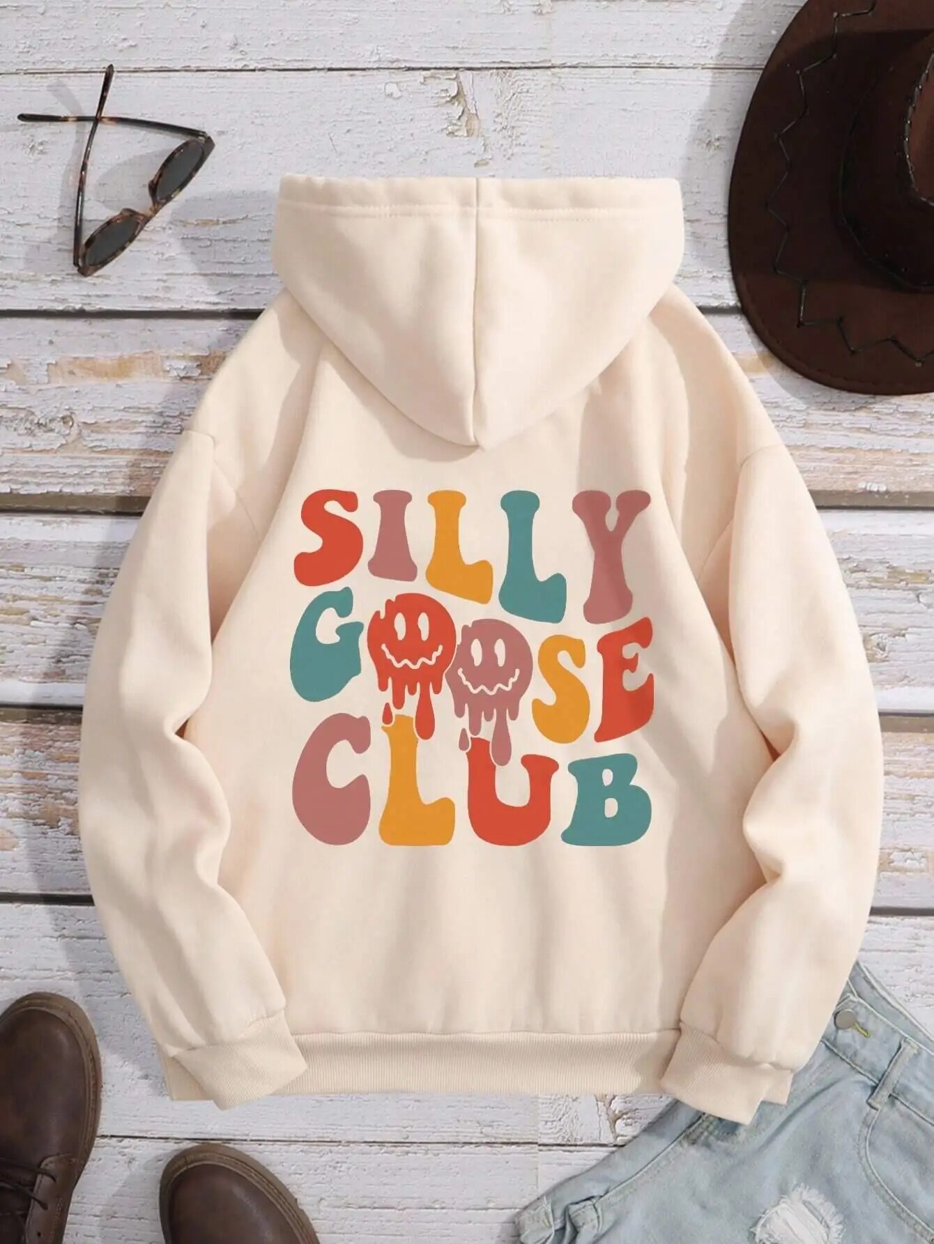 Silly Goose Club Letter Graphic Hoody Female Vintage Crewnec