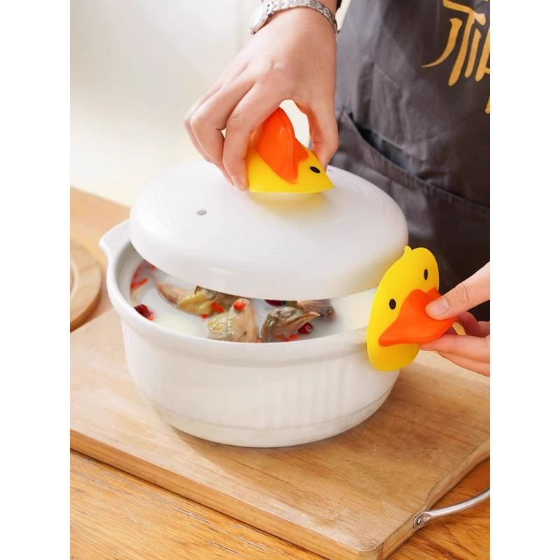 노란 오리 단열 장갑 두꺼운 미끄럼 방지 주방 가정용 냄비 커버 실리콘 덕빌 방지 핸드 마이크로파 오븐 단열 패드