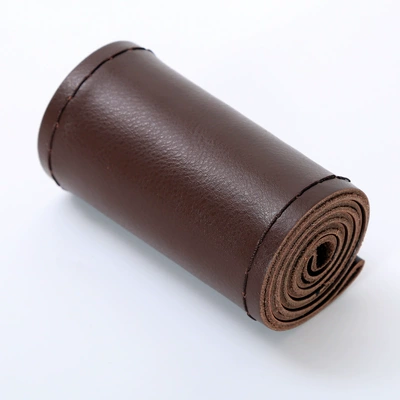 cowhide hand sewing handle cover | Steering wheel cover - glossy-style-brown-36cm