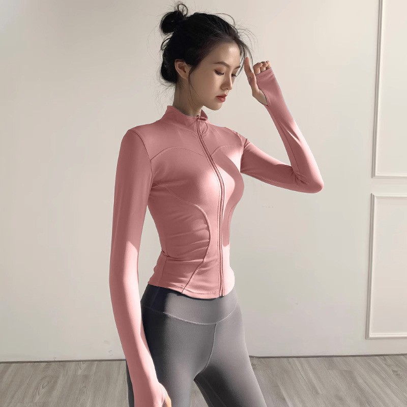 Protector solar cuello alto cremallera ropa de yoga chaqueta mujer cardigan ropa de ciclismo tops deportivos de secado rápido ropa de fitness de verano de manga larga
