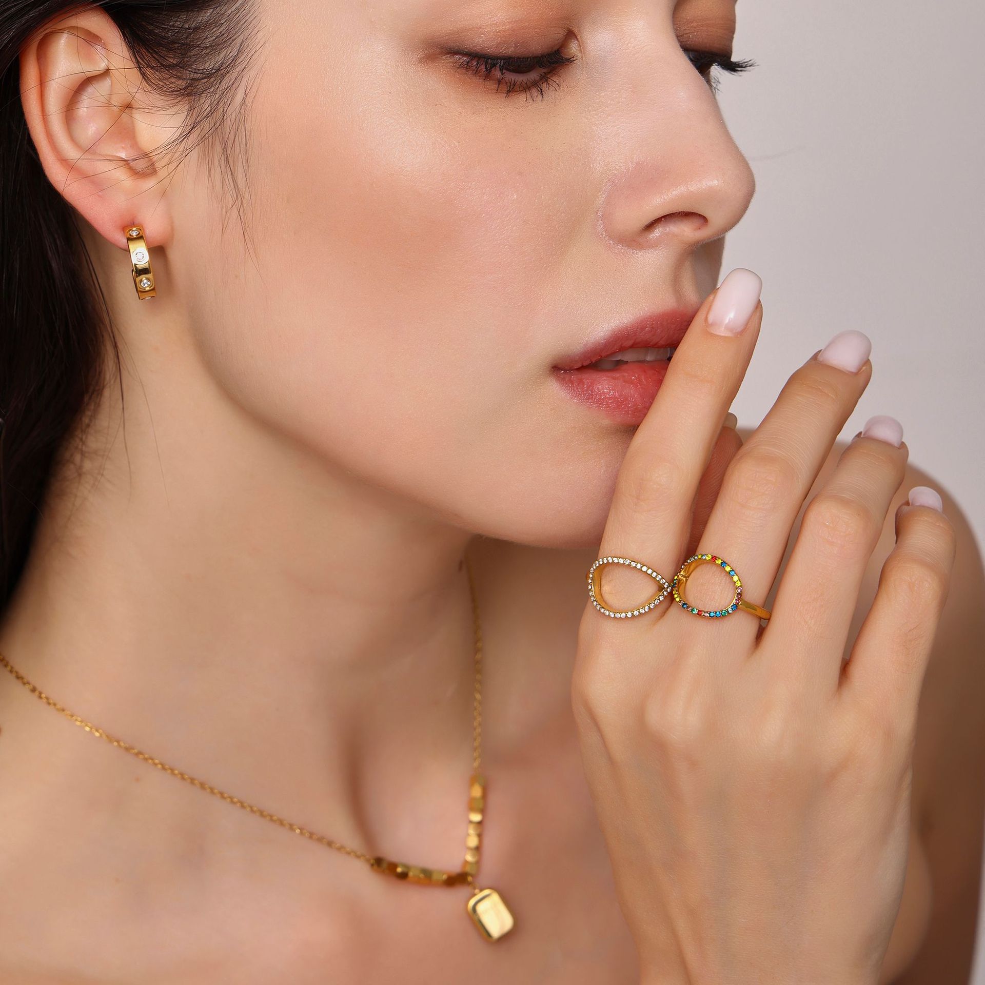 Suikerklontje Ins Duivenei Waterdruppel Super Flash CNC Ingelegde Zirkoon Ring Zijopening Verstelbare RVS Kleur Vasthoudende Staartring_voghion.com