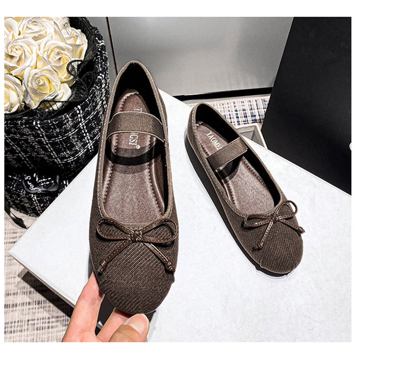 Giày búp bê nữ Mary Jane đế bằng mũi tròn thắt nơ, quai thun co giãn, gót thấp 1–3 cm — Màu nâu, Màu đen chi tiết 24