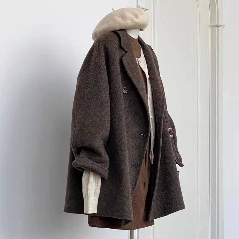 Короткий костюм, полушерстяное демисезонное пальто, куртка, для подростков, стиль высокого качества