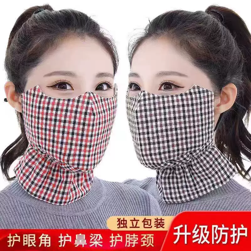 秋冬格子口罩纯棉女加大加厚骑行保暖防寒防风透气防尘面罩可水洗