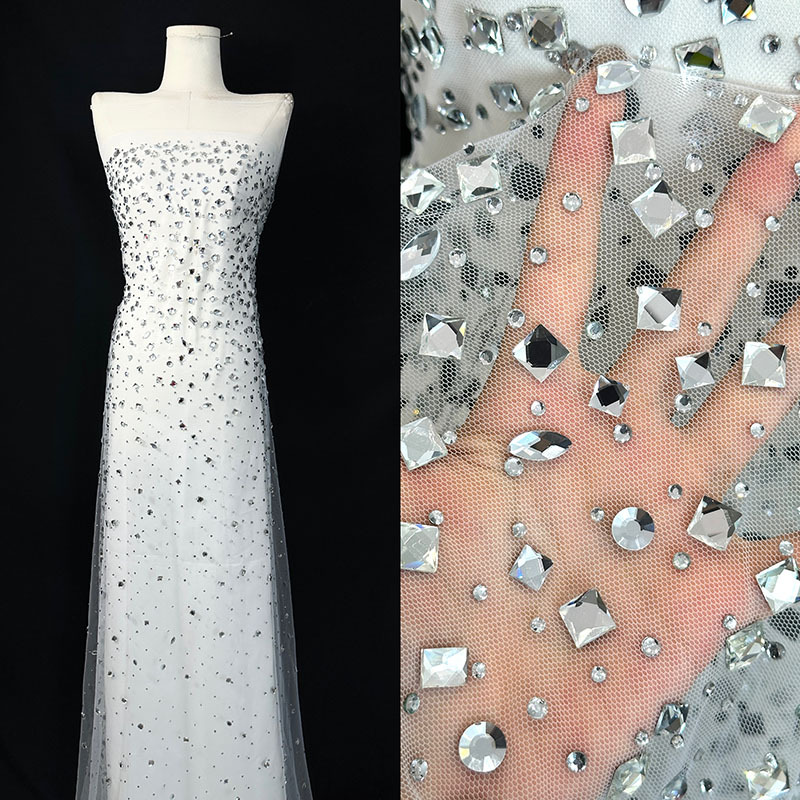 Comercio exterior transfronterizo nuevo vestido de novia tejido de moda completo degradado malla de diamantes calientes tejido de traje de alta calidad