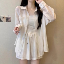 高级感套装女2025夏季大码微胖mm防晒薄外套休闲阔腿短裤子两件套