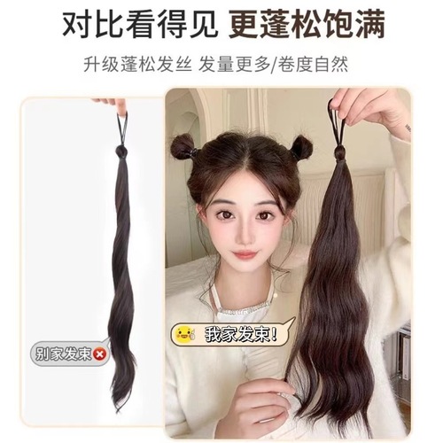 Self-twisting hair bundle, round head wig for women, one-piece curly buds, fluffy, natural hair, small hair volume, lazy people's hair twisting artifact
