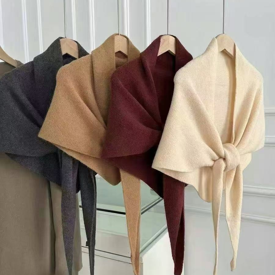 Korean Style New Solid Color Cross-Knit Shawl for Women, Winter Fashion Versatile Warm Neck and Shoulder Protection Outerwear