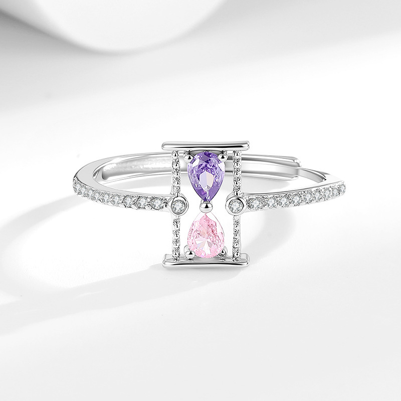New cross-border bestseller: Inlaid zircon birthstone hourglass ring for women, fashionable, elegant, and sophisticated open-ended index finger ring