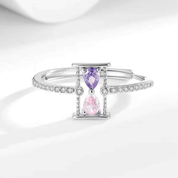 New cross-border bestseller: Inlaid zircon birthstone hourglass ring for women, fashionable, elegant, and sophisticated open-ended index finger ring