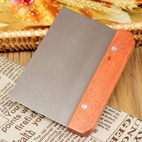 Stainless Steel Cutting Knife Wooden Handle Flour Cutter Single-Sided Rice Noodle Scraper Dough Cutter Rectangular Baking Scraper 