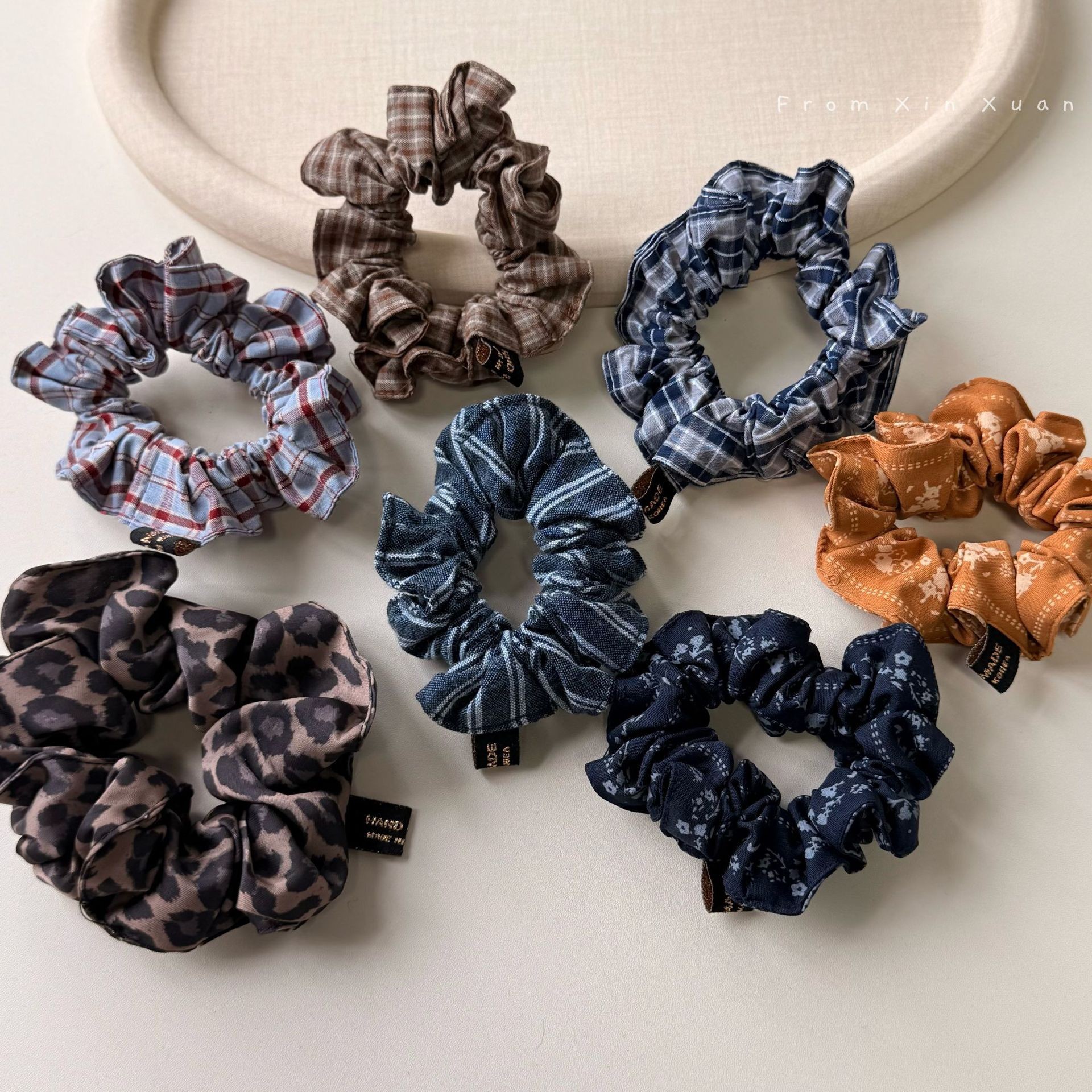 Koreanischer Retro Karo Blumen Scrunchie Für Damen Haargummi_voghion.com