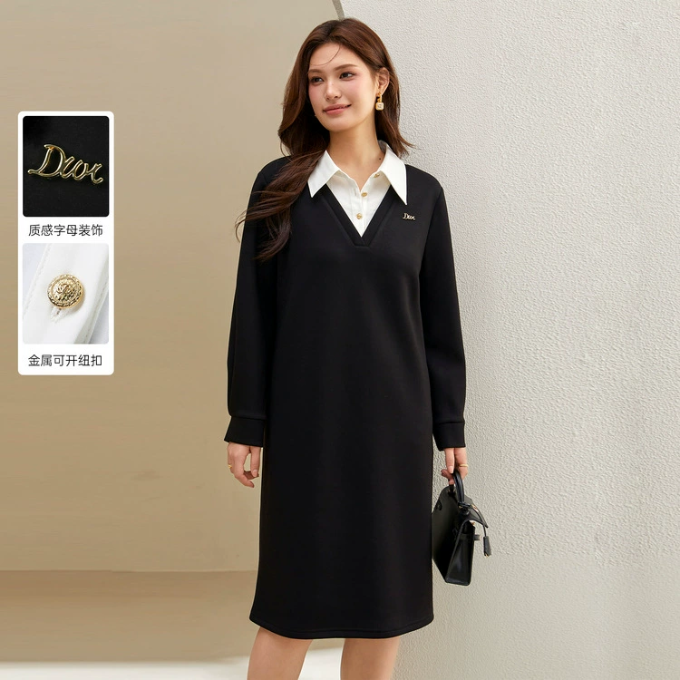 [Поддельные два платья с рубашкой и воротником] Плоское шоу большого размера женская интеллектуальная темпераментная юбка жирная мм зимняя одежда новый